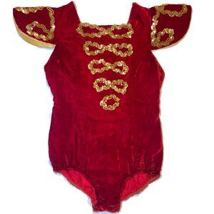 Vtg 60s circus pinup dance rave festival costum red gold sequin bead velvet XS S